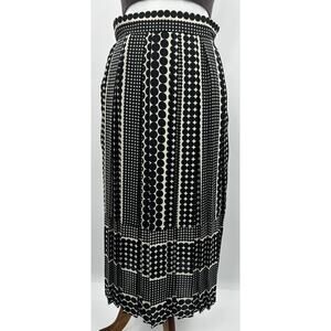 Who What Wear Polka Dot Pleated Midi Skirt Black Cream Size 2